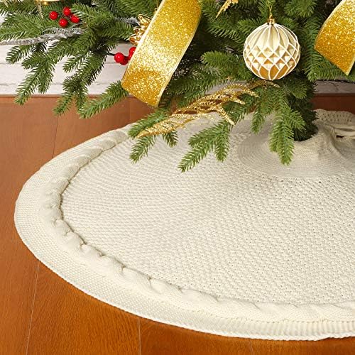 Sattiyrch Christmas Tree Skirt 48 in, Luxury Cable Knit Knitted Thick Rustic Xmas Holiday Decoration,Cream by Sattiyrch