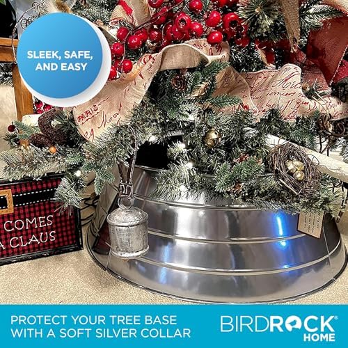 BIRDROCK HOME 4-Panel Christmas Tree Collar - Metal Holiday Skirt Decor - Water Base Protection from Pets (Silver) - Image 4