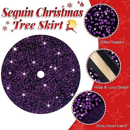 FOTSHARER Christmas Tree Skirt Purple Sequin Tree Skirts 36 Inch Velvet Halloween Tree Skirt for Xmas Decor Unique Sequins Tree Collar Skirt Dark Purple Christmas Tree Floor Mat for Home Party Supply - Image 4
