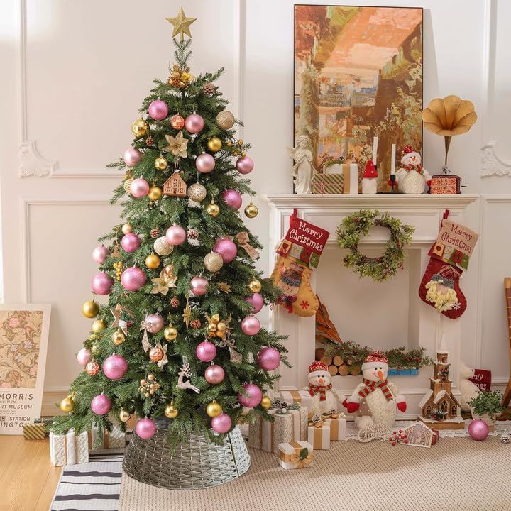 belupai Wicker Christmas Tree Skirts Collar Rings, Artificial Rattan Christmas Tree Skirt Stand Farmhouse Xmas Tree Collar for Artificial Christmas Trees Decoration(Gray,S) - Image 3