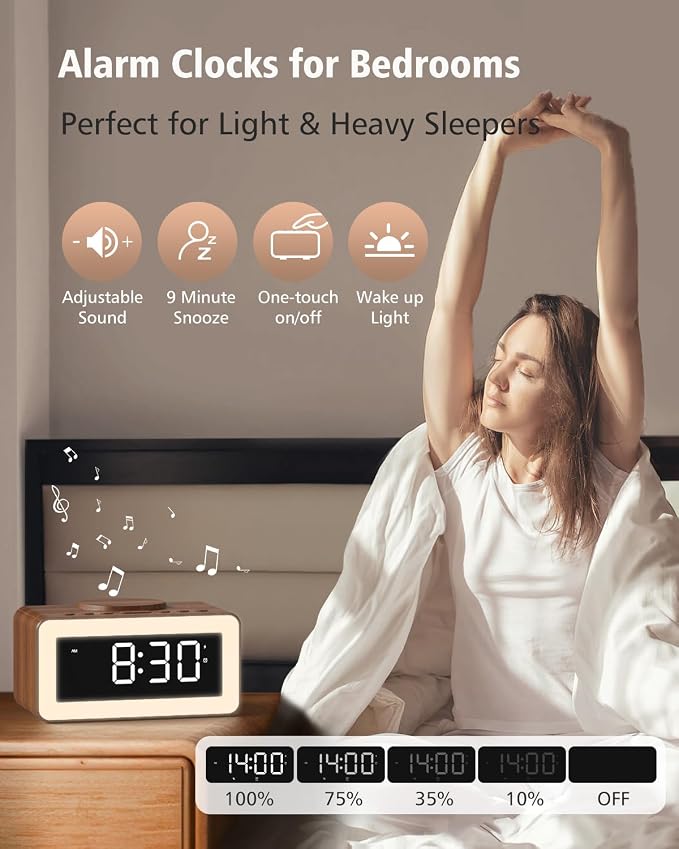 Alarm Clock for Bedroom, Wireless Charging, Bluetooth Speaker Sound Machine - Image 3