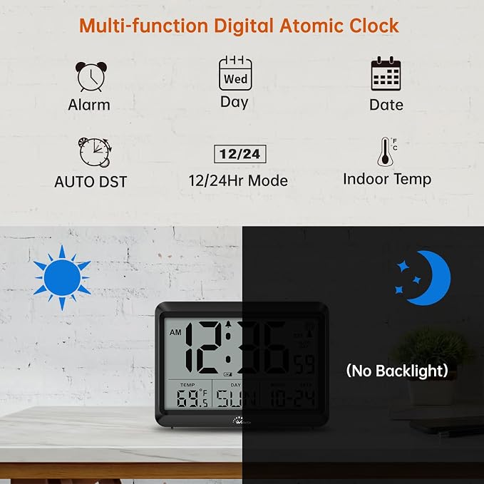 WallarGe Self-Setting Atomic Digital Wall Clock with Auto DST - Image 3