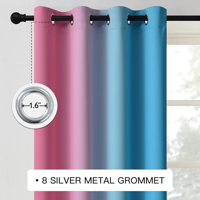 COSVIYA Grommet Ombre Room Darkening Curtains 84 inches Length for Living Room, Polyester Light Blocking Pink and Blue Gradient Window Drapes/Curtains for Kids/Girls Bedroom, 2 Panels, 52x84inches