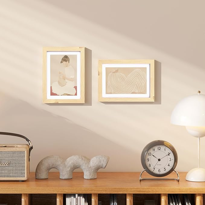 KINLINK 5x7 Picture Frame Wood Grain Set of 6, Wooden Photo Frame Matted 4x6 with Plexiglass for 4x6 with Mat or 5x7 without Mat for Table and Wall Display