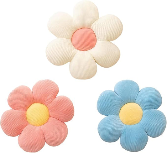 CANGHI Flower Pillow Set 3 Pcs Flower Shaped Throw Pillow 15.7'' Cute Daisy Flower Pillow Flower Seating Cushions for Adults Kids Home Bedroom Sofa Chair Couch Decor (White/Pink/Blue, 15.74 in)