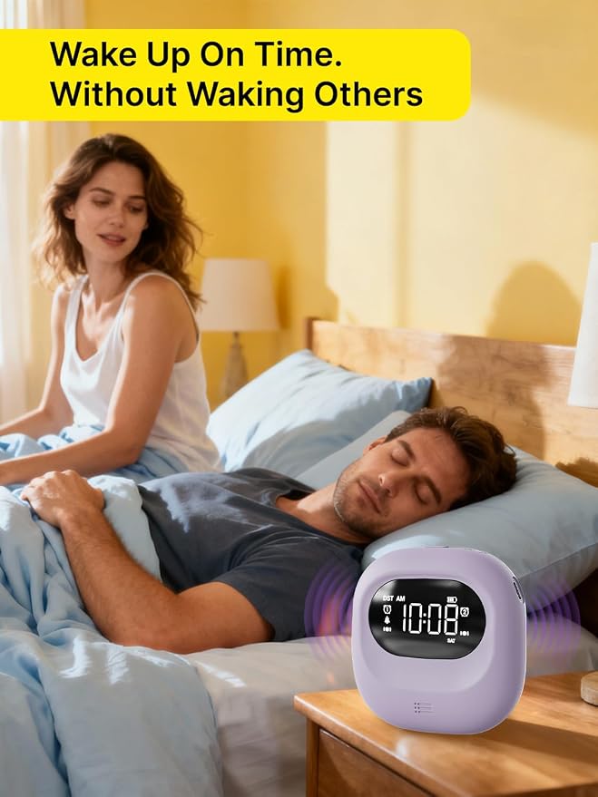 Vibrating Alarm Clock Rechargeable 3000mAh Battery Travel Clock Purple - Image 4