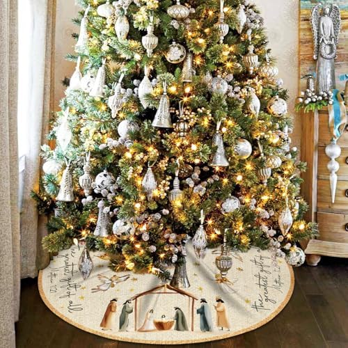 Christmas Tree Skirt Nativity Scene,Jesus Christmas Tree Skirt 48Inch - Image 4