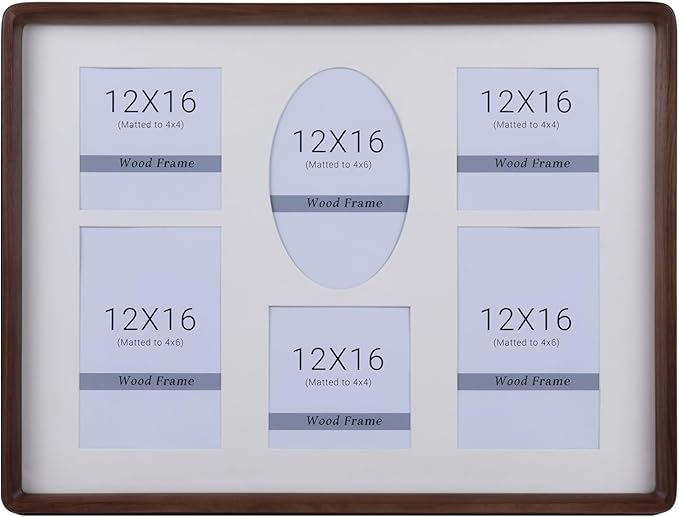 12x16 Collage Picture Frame Walnut Wood, Multiple 6 Photos or 12x16 without Mat, Rustic Photo Frame with Tempered Glass Hanging Displaying Horizontally or Vertically