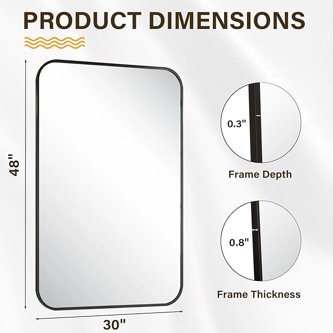 HARRITPURE Bathroom Mirror 48''x30'' - Black Wall Mirror for Over Sink, Aluminum Frame Rectangle Vanity Mirrors for Entryway Bedroom Living Room, Wall-Mounted Horizontally or Vertically