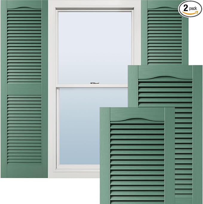Ekena Millwork Lifetime Vinyl LL1S14X05200FG Standard Cathedral Top Center Mullion, Open Louver Vinyl Shutters, w/Installation Shutter-Lok's & Matching Screws (Per Pair), 14 1/2"W x 52"H, Forest Green