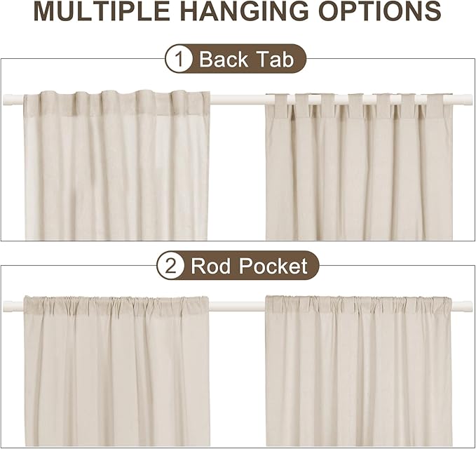ASPMIZ Cotton Linen Farmhouse Curtains Boho Rustic Button Drapes, Linen Window Curtain Panels, Blue Stripe Country Curtain for Living Room, Modern Back Tab Blackout Curtains 52 x 84 Inch, 2 Panels
