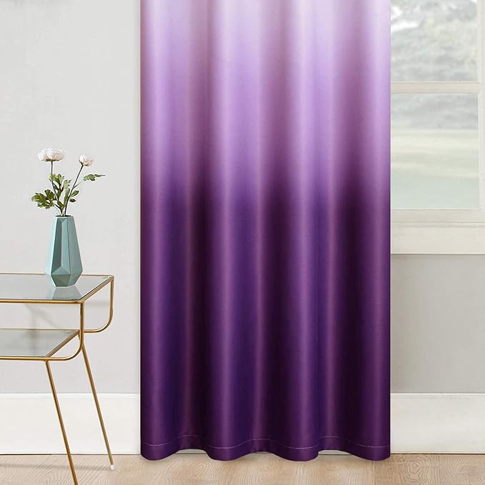 COSVIYA Grommet Ombre Room Darkening Curtains 63 inch Length 2 Panels, Gradient Drapes Purple and Grayish White Light Blocking Insulated Thermal Window Curtains for Bedroom/Living Room,52x63 inches