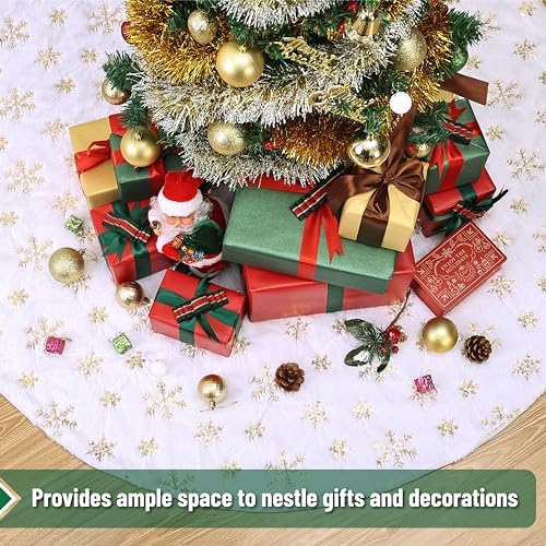 Mr. Pen Christmas Tree Skirt - 48 Inch Faux Fur Tree Skirt with Gold Snowfl - Image 5