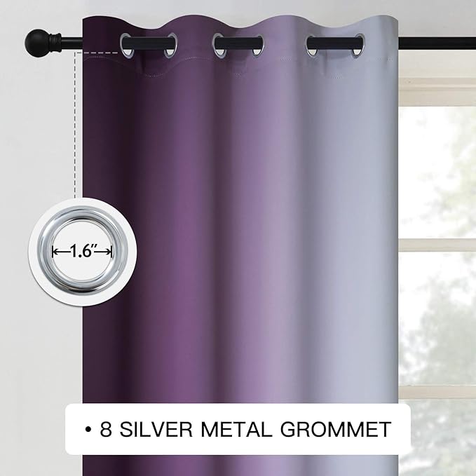COSVIYA Grommet Ombre Room Darkening Curtains 84 inch Length 2 Panels,Purple and Grayish White Gradient Drapes Light Blocking Insulated Thermal Window Curtains for Bedroom/Living Room,52x84 inches