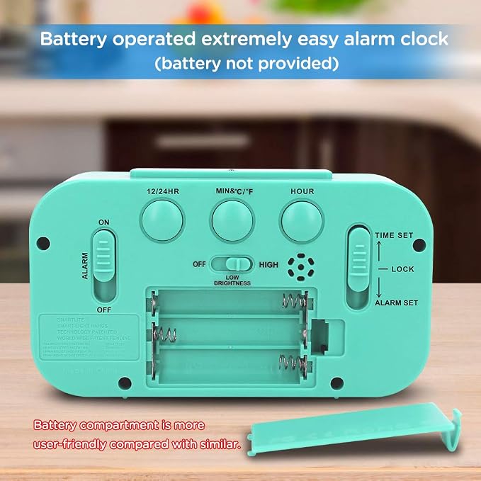 Peakeep Night Light Digital Alarm Clock Battery Operated Indoor Temperature | Small Cordless Cute Clock for Bedroom Desk Travel, Simple to Use for Teens Kids (Mint) - Image 7