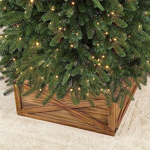 Glitzhome Wooden Tree Collar, Christmas Tree Base Cover, 22" L Natural Tree Skirt Collar Christmas Tree Collars for 7.5ft Tree - Image 4
