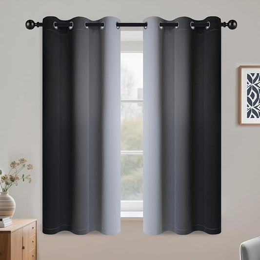 COSVIYA Grommet Ombre Room Darkening Curtains 54 inch Length, Black and Greyish White Gradient Drapes Light Blocking Insulated Thermal Window Curtains for Bedroom/Living Room,2 Panels,42x54 inches