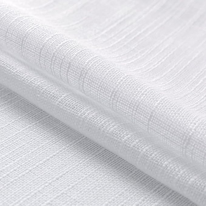 XTMYI White Kitchen Curtains 24 Inch Length Set of 2 Panels Cafe Curtain Tiers Linen Textured Semi Sheer Boho Farmhouse Short Curtains for Small Bathroom Basement Window RV Camper