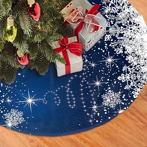 Blue Christmas Tree Skirt 36 Inch Soft Winter Snowflakes Tree Skirt Xmas Tree Skirt Winter Holiday Blue Christmas Trees Mat Decoration - Image 2