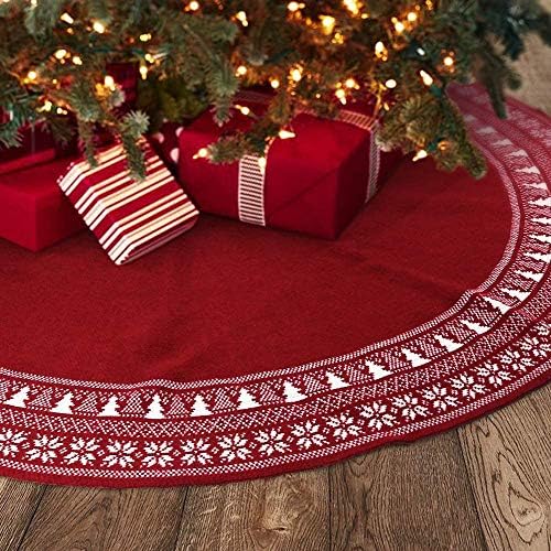 Christmas Tree Skirt, Christmas Decorations,Knitting Wool Retro Small Snowflake Xmas Tree Skirt Decorations,Can be Used as a Shawl.(48 Inch,Red)… by BIANHUA