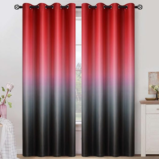 COSVIYA Grommet Ombre Room Darkening Curtains 96 inches Long for Kids Bedroom, Polyester Light Blocking Red to Black Gradient Window Drapes/Curtains for Living Room,2 Panels, 52x96 inches