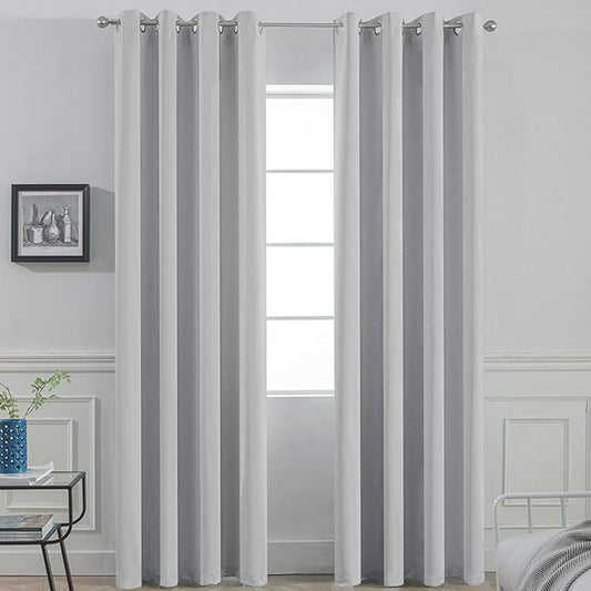 Yakamok Room Darkening Grommet Window Drapes Thermal Insulated Light Blocking Light Grey Blackout Curtains for Bedroom(52Wx96L,Light Gray,2 Panels)