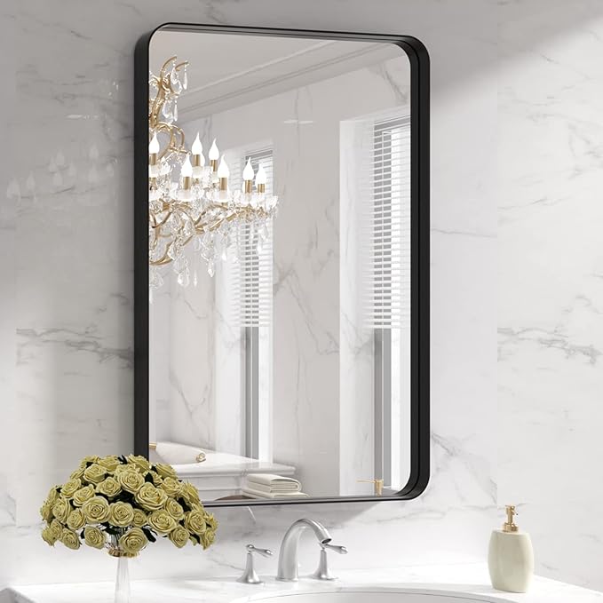 LOAAO 28X36 Inch Black Metal Framed Bathroom Mirror for Wall, Matte Black Bathroom Vanity Mirror Farmhouse, Anti-Rust, Hangs Horizontally or Vertically