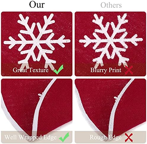 48 Inch Red Burlap Christmas Tree Skirt with White Snowflakes - Image 3