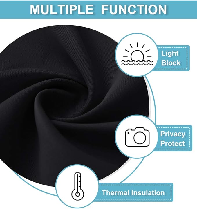 RYB HOME Blackout French Door Curtain - Privacy Thermal Insulated Window Shades for Patio Kitchen Front Entry Back Door Glass Window, Self Adhesive No Drill, 1 Panel, 26" W x 69" L, Black