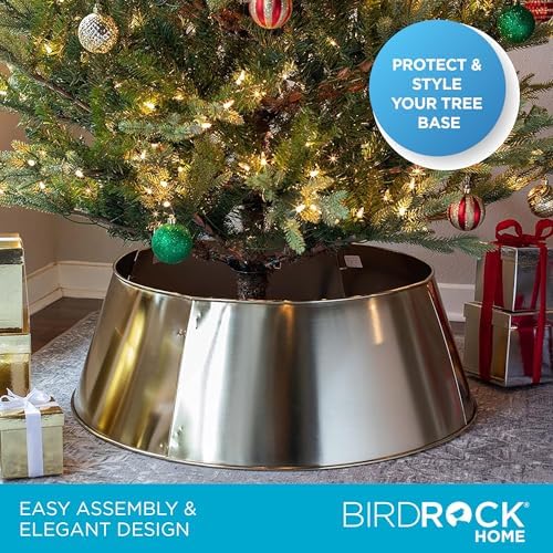 BIRDROCK HOME 4-Panel Christmas Tree Collar - Metal Holiday Skirt Decor - Water Base Protection from Pets (Soft Gold) - Image 5