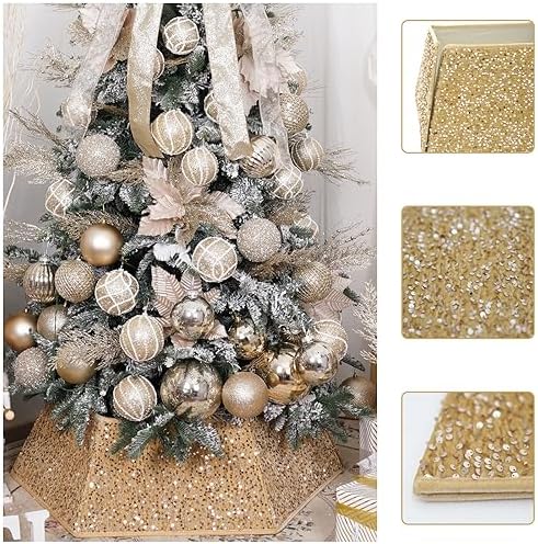 Champagne Gold Christmas Tree Collar with Sparkling Sequins,Christmas Tree Collars for Atificial Trees, 33.5 Inch Christmas Tree Skirt, Xmas Tree Stand Base Cover,Holiday Home Decor Tree Ring(Large) - Image 4