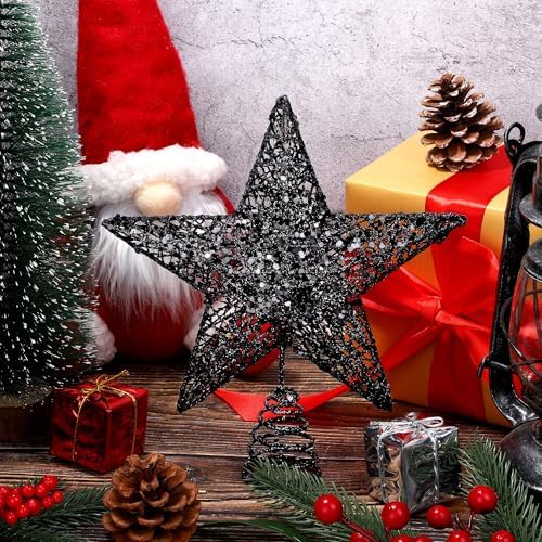 URATOT Glittered Christmas Tree Topper Metal Christmas Treetop Hallow Wire Star Topper for Christmas Home Decoration (8 inches, Black) - Image 3