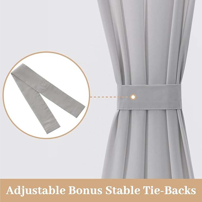 MIULEE Non-See-Through French Door Curtains for Doorway, Privacy Semi Sheer Curtains for French Doors, Light Filtering Rod Pocket Window Drapes with Tie Back, Grey, 54 x 72 inches, 2 Panels
