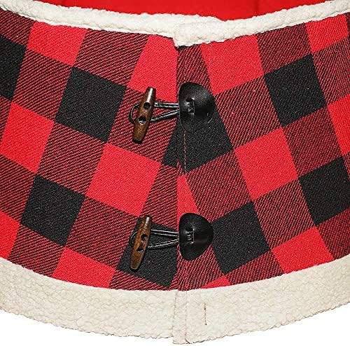 New Traditions - Buffalo Check Stand Band Christmas Tree Collar with Toggle - Black/Red - Image 4