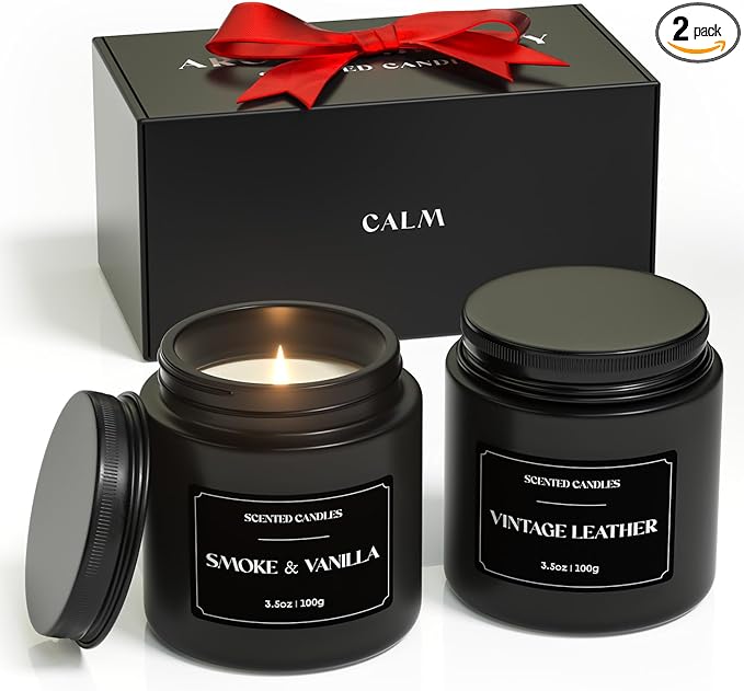 NORVENCE Scented Candles Gift Set, Stress Relief Candles for Home, Premium Soy Candle Set, Candles for Men and Men, Birthday Gifts (Black, 7 oz)