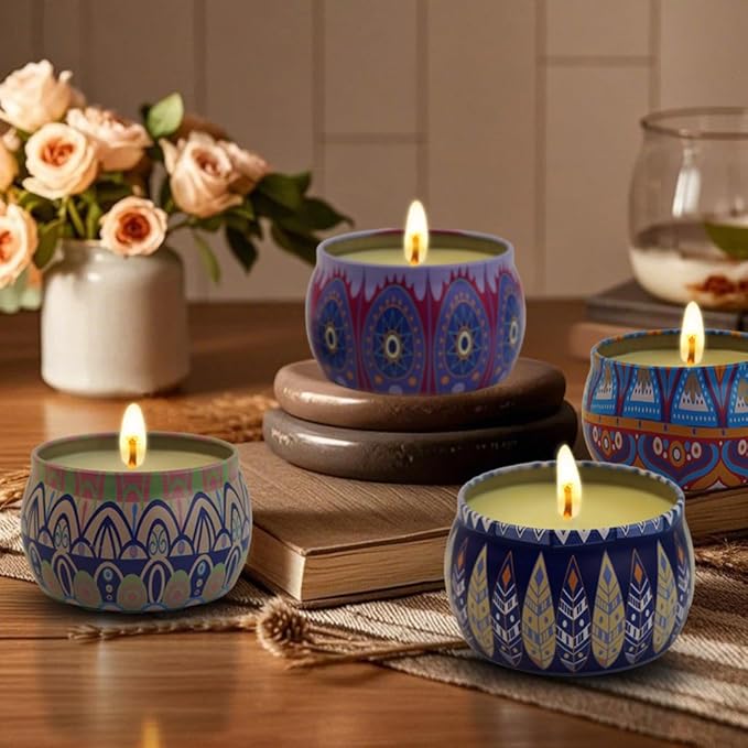 Scented Soy Candles Gift Set for Women – 4 Large 4.4 oz Aromatherapy Jar Candles, 120-Hour Burn Time, Spring Home Decor, Wedding & Yoga Relaxation Gift