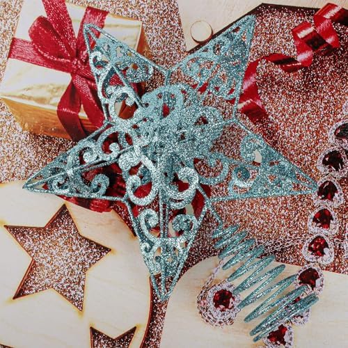 Aneco 10 Inches Christmas Treetop Star Metal Glittered Christmas Tree Topper Xmas Tree Decoration Topper for Christmas Holiday Home Office School Mall Decor, Blue - Image 6