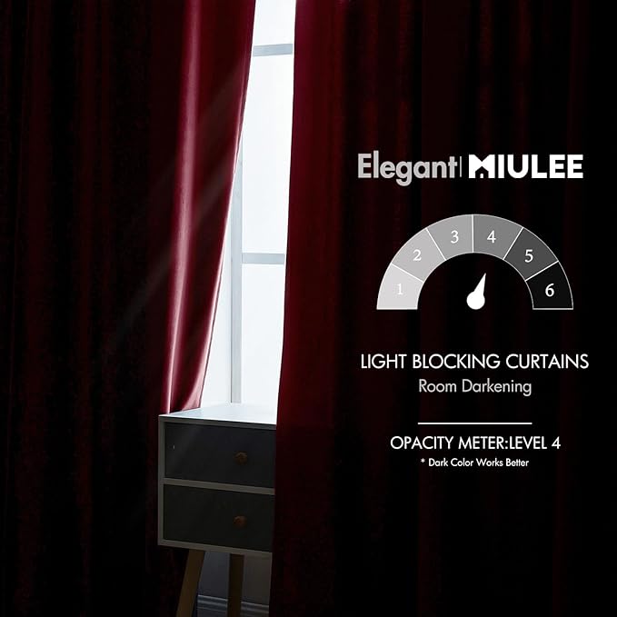 MIULEE Velvet Curtains 2 Panels Luxury Blackout Curtains for Bedroom Living Room Thermal Insulated Super Soft Christmas Window Drapes Rod Pocket & Back Tab, Burgundy Red, W52 x L72 inches
