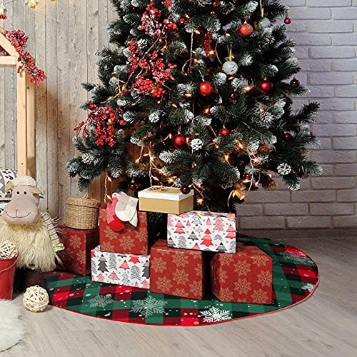 Christmas Tree Skirt Buffalo Plaid Tree Skirt Snowflake Thick Xmas Tree Skirt for Holiday Party Christmas Tree Decorations Indoor Outdoor Red and Green 48 Inch - Image 4