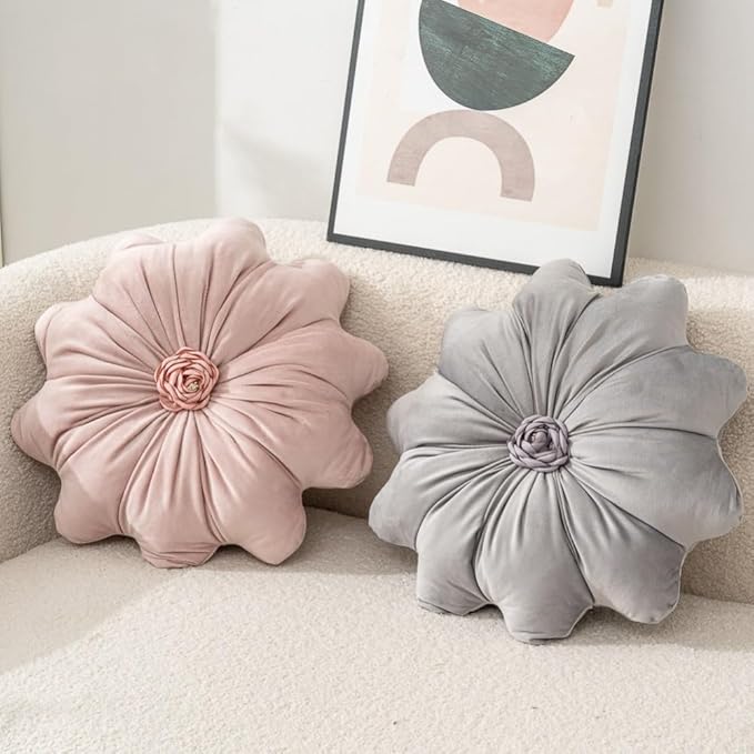 Flower Pillow Cushion Round Decorative Throw Pillow 15.7 Velvet Flower Shaped Pillow for Sofa Couch Vanity Chair Bed