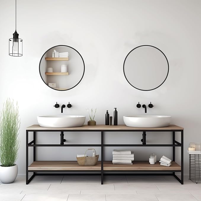 Sunniry Small Round Mirror, 16 inch Round Mirror, Circle Black Mirrors, Metal Frame Circle Mirrors for Bathroom, Bedroom, Vanity, Wall Decor.