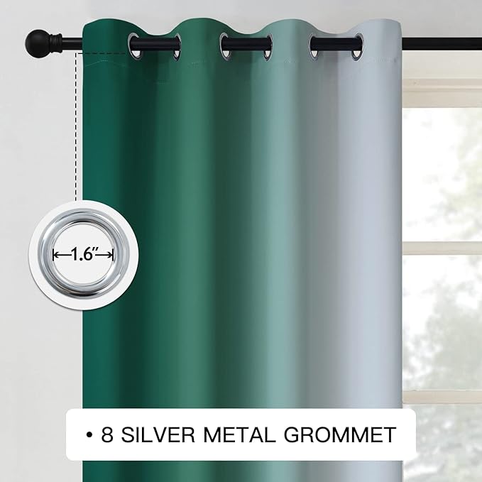 COSVIYA Curtains & Drapes Ombre Dark Green Curtains 54 inch Long 2 Panels Set, Grommet Room Darkening Light Blocking Insulated Thermal Gradient Window Panels for Bedroom/Living Room,52x54 inches