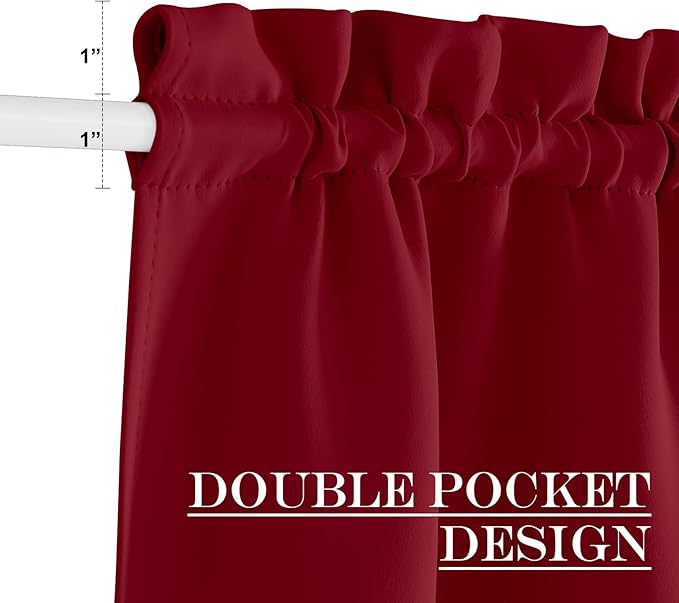 NICETOWN Sidelight French Door Blackout Curtain Thermal Insulated Christmas Window Treatment Curtain for Narrow Glass Door Rod Pocket with Tieback 25 inch by 64 inch, Burgundy, 1 Panel