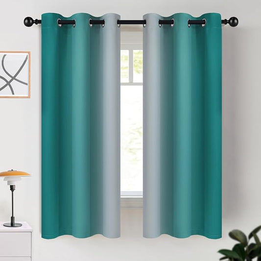 COSVIYA Curtains & Drapes Ombre Teal Curtains 63 inch Length 2 Panels, Grommet Room Darkening Light Blocking Insulated Thermal Gradient Window Curtains for Bedroom/Living Room,42x63 inches