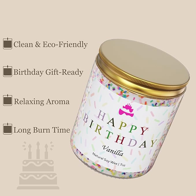 Lihome Happy Birthday Candle - Birthday Gifts for Women, Men, Mom, Dad, Sister, Teacher, Friends - Best Gifts for Her Ideas, Natural Soy Wax Vanilla Scented Candles (Pack of 2)
