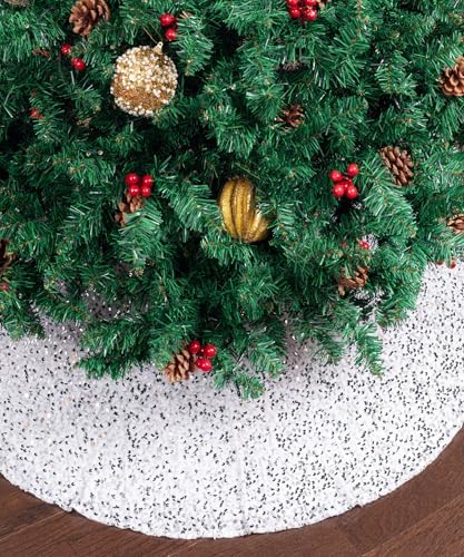 Mr. Pen- Silver Sequin Christmas Tree Skirt and Tree Collar by MrPen