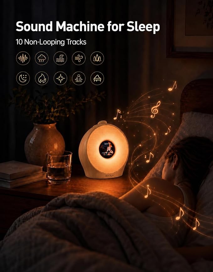 Dekala Sunrise Alarm Clock for Heavy Sleepers with Pulse Wake, Sunset Sound Machine with Breathing Ambient Light, Loud Alarm for Bedrooms, Wake Up Light, Digital Color Display & 7 Themes, No App - Image 7