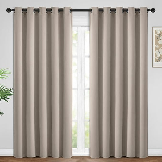 Yakamok Blackout Curtains Room Darkening Thermal Insulated Window Panels,Solid Grommet Top Drapes for Bedroom/Living Room(62Wx96L, Natural, 2 Panels)