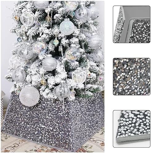 Silvergrey Christmas Tree Collars for Atificial Trees, 24 Inch Sparkling Sequins Christmas Skirt, Base Cover,Holiday Home Decor Ring(Medium) - Image 4