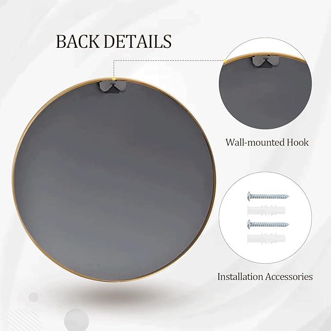 HARRITPURE Round Mirror 23.6" Gold Wall Mounted Circle Mirror with Aluminum Alloy Frame Modern Design for Bathroom, Living Room, Vanity, Bedroom, Entryway